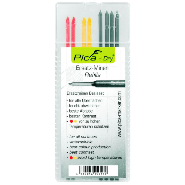 Coloured Refill Leads,Box with 8 pcs. 4 x graphit, 2 x red, 2 x yellow